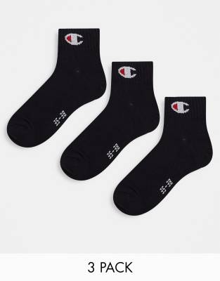 Champion - Confezione da 3 paia di calzini alla caviglia neri con logo
