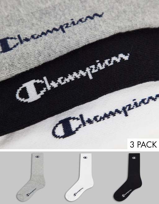 Champion - Confezione da tre paia di calzini a metà polpaccio con logo, colore nero/grigio/bianco