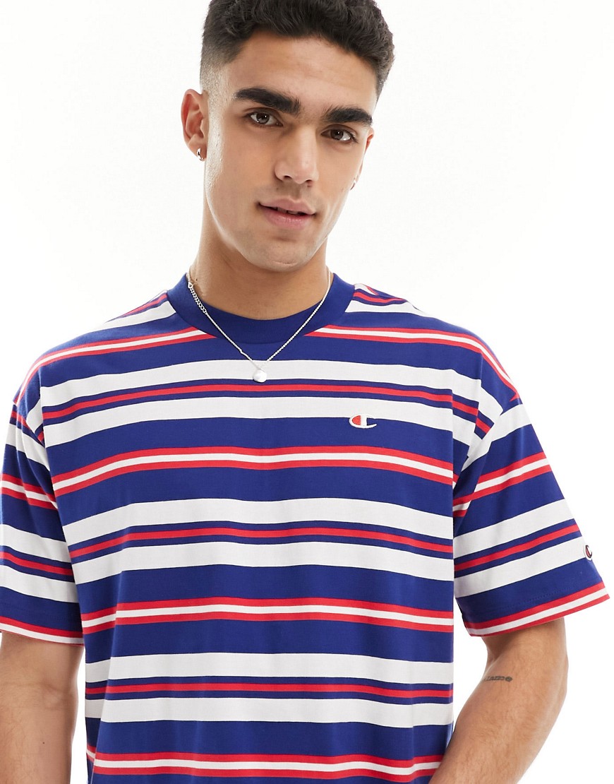 Champion crew neck striped t-shirt in blue red and white