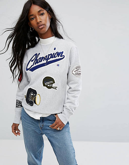 Champion Crew Neck Sweatshirt With Varsity Patches | ASOS