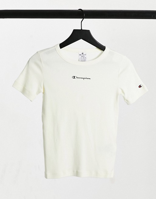 Champion crew neck t-shirt in off white