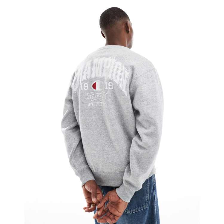 Champion crewneck varsity backprint sweatshirt in grey | ASOS
