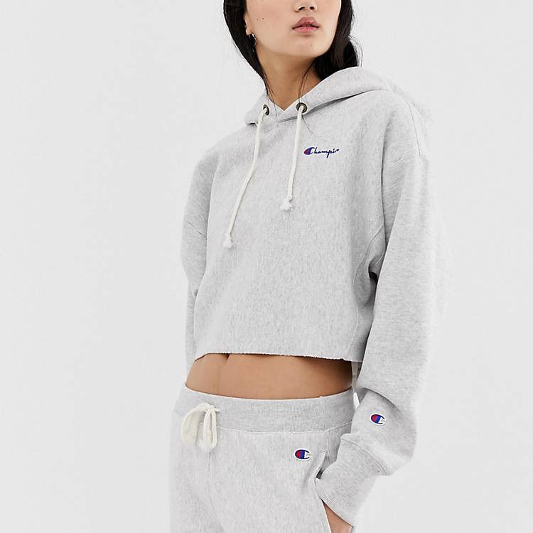 Champion crop hoodie with small script logo two-piece