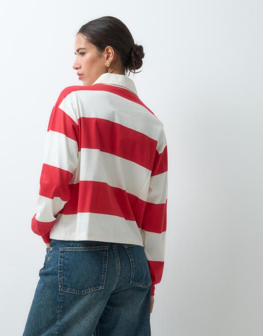 Champion cropped gestreept poloshirt in rood en wit, 5 van 5