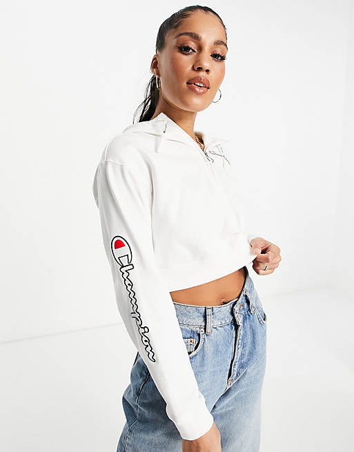  Champion cropped hoodie in white 
