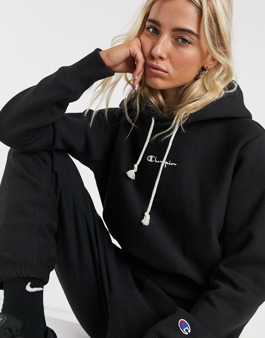 Champion - Cropped hoodie met omgekeerde weving en geborduurd logo-Zwart