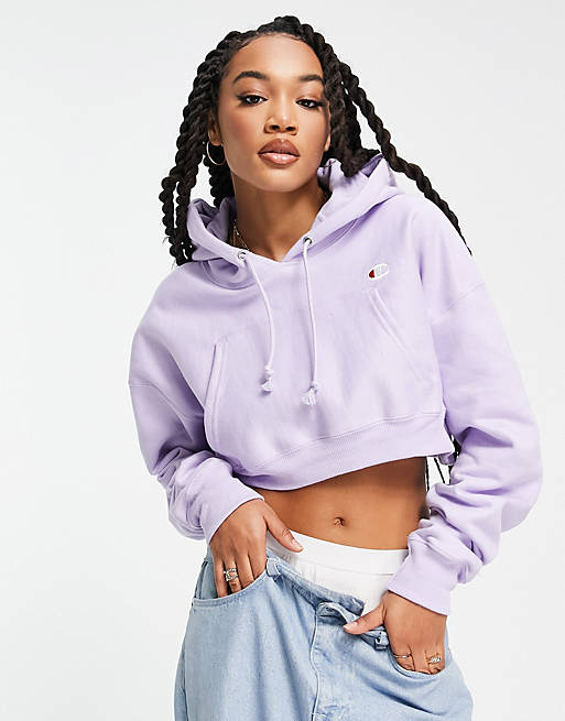 Champion cropped hoodie with logo in lilac | ASOS