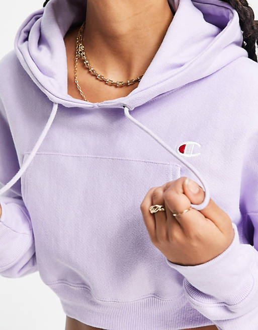 Champion cropped hoodie with logo in lilac | ASOS