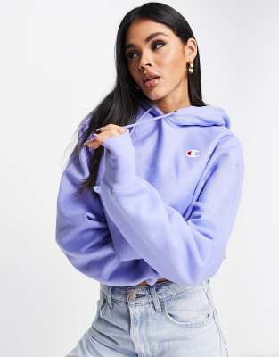 Champion Cropped Hoodie With Small Logo In Blue | ModeSens