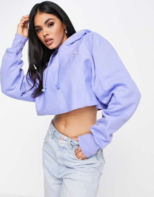 Champion cropped hoodie with small logo in blue