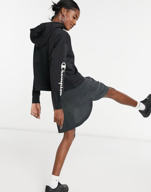 Champion cropped logo hoodie in black ASOS