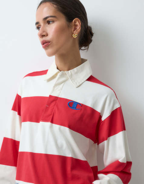 Champion cropped stribet poloshirt i rød og hvid - view 1