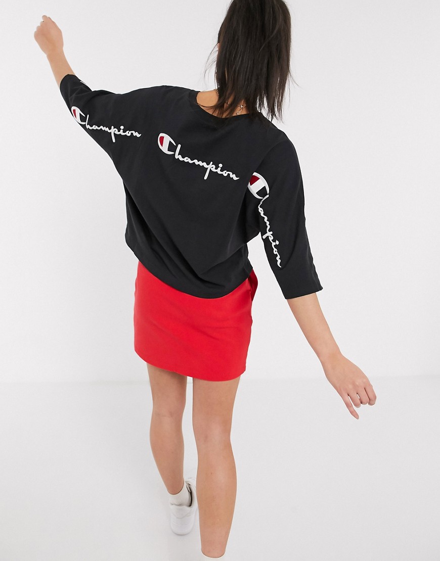 Champion - Cropped T-shirt met logo en vleermuismouwen-Zwart