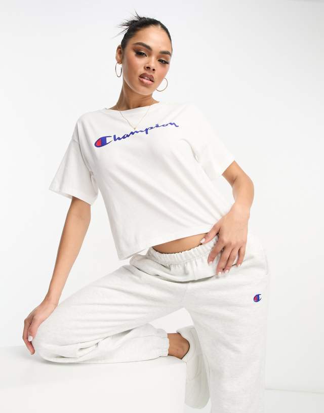 Champion cropped T-shirt with large logo in white