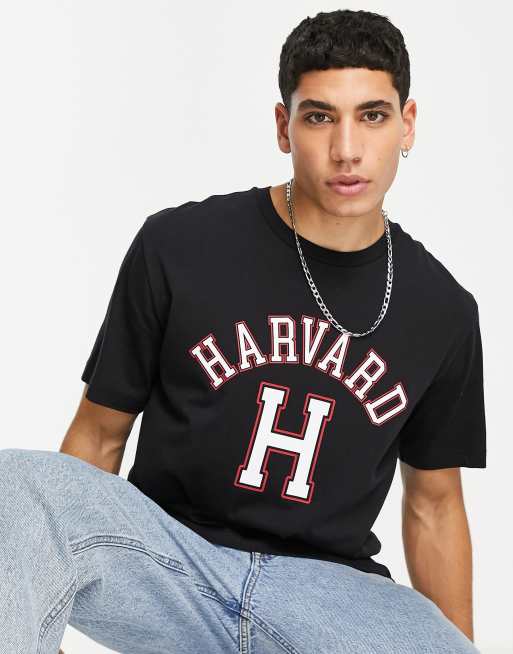 Champion – Czarny T-shirt w stylu uczelnianym z napisem „Harvard”