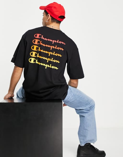 Champion – Czarny T-shirt z grafiką na plecach