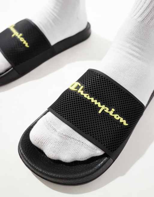 Champion Daytona sliders in black yellow ASOS