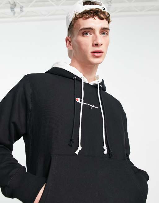 Champion double hooded logo hoodie in black