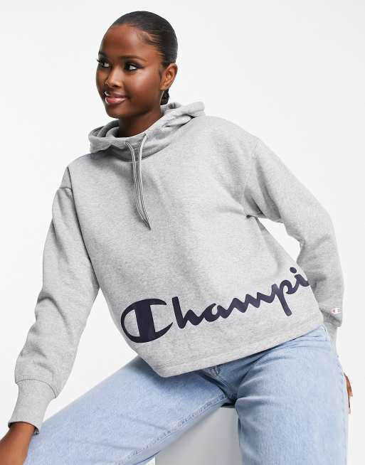 Champion Felpa con cappuccio corta squadrata grigia con logo