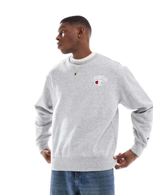 Champion Felpa girocollo grigia con stampa stile college sul