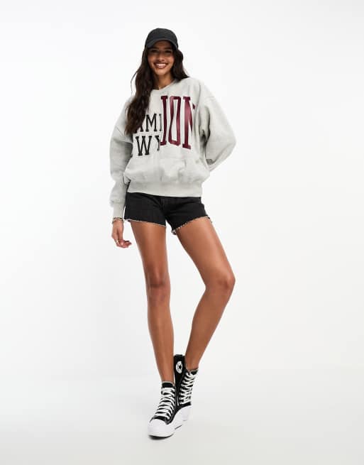 Champion Felpa grigia con logo applicato e scritta New York ASOS
