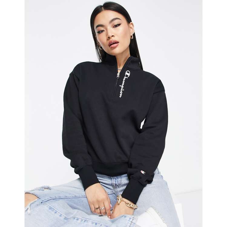 Champion Felpa nera con logo e zip corta ASOS