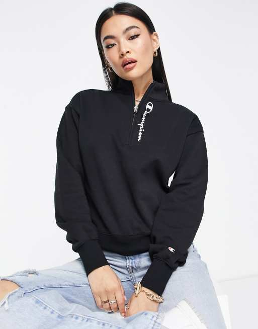 Champion Felpa nera con logo e zip corta ASOS