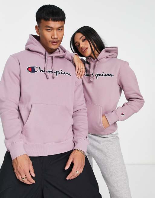 Champion Felpa unisex lilla con cappuccio con logo grande