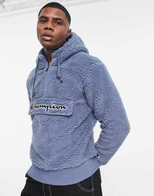 Champion - Fleece met groot logo en korte rits in blauw