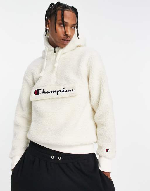 Champion - Fleece met groot logo en korte rits in crème, 4 van 4