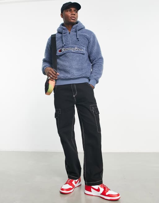 Champion – Fleece-Oberteil in Blau mit halblangem Reißverschluss und großem Logo, 4 von 4