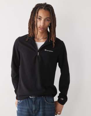 Fleece-Oberteil in Schwarz mit kurzem Reißverschluss Schwarz 2XL