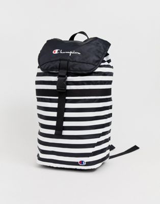 Fold Top Backpack in Monochrome stripes 