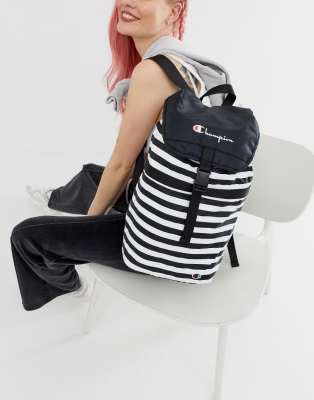 Fold Top Backpack in Monochrome stripes 