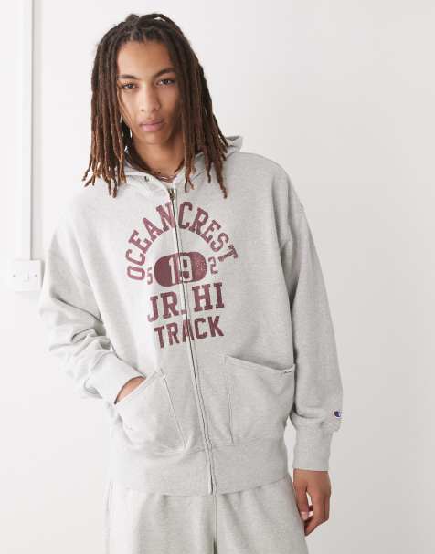 Champion full zip graphic hoodie in grey - view 1