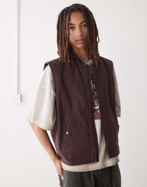 Champion full-zip woven vest in burgundy - view 1