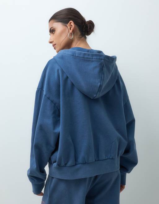 Champion Future Memories felpa con cappuccio oversize con zip intera blu, 4 di 4
