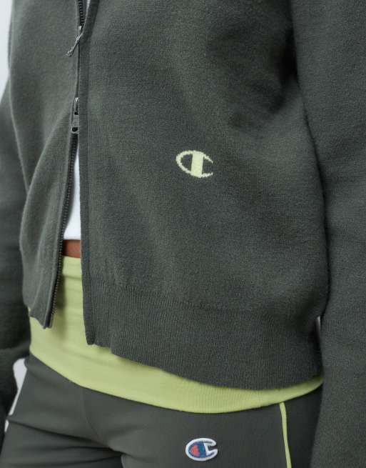 Champion - Future Memories - Felpa corta in maglia verde con cappuccio e zip, 3 di 4