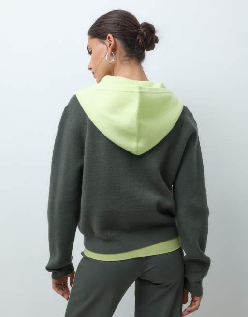 Champion - Future Memories - Felpa corta in maglia verde con cappuccio e zip, 4 di 4