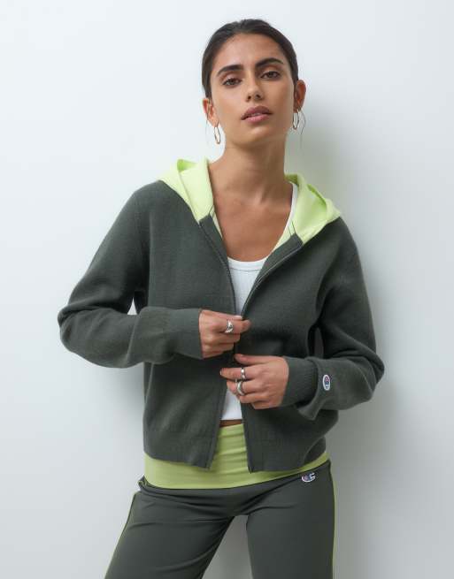 Champion Future Memories full zip cropped hooded knit in green | ASOS