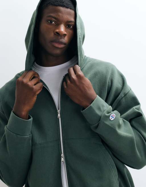 Champion Future Memories oversized full zip hoodie in green, 2 of 5