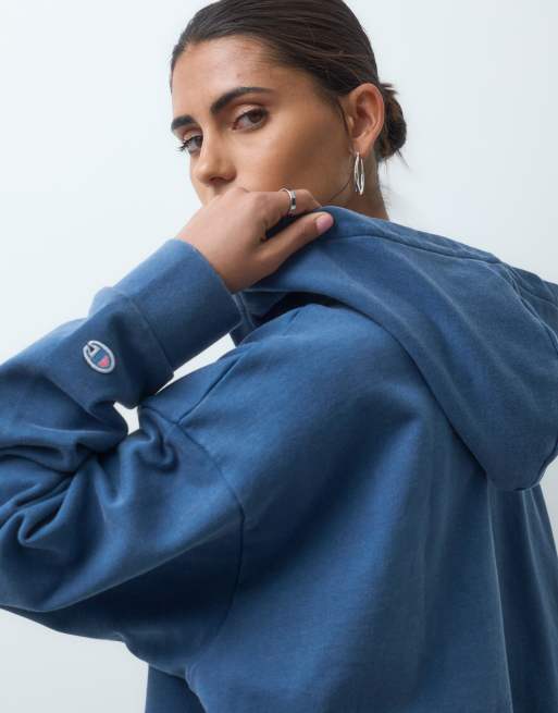 Champion Future Memories sudadera con capucha oversize con cremallera completa en azul, 3 de 4