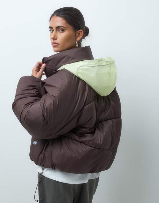 Champion Future Memories womens hooded puffer jacket in brown, 4 of 4