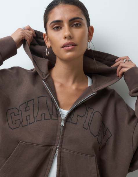Champion Future Memories womens oversized full zip hoodie in brown - view 1