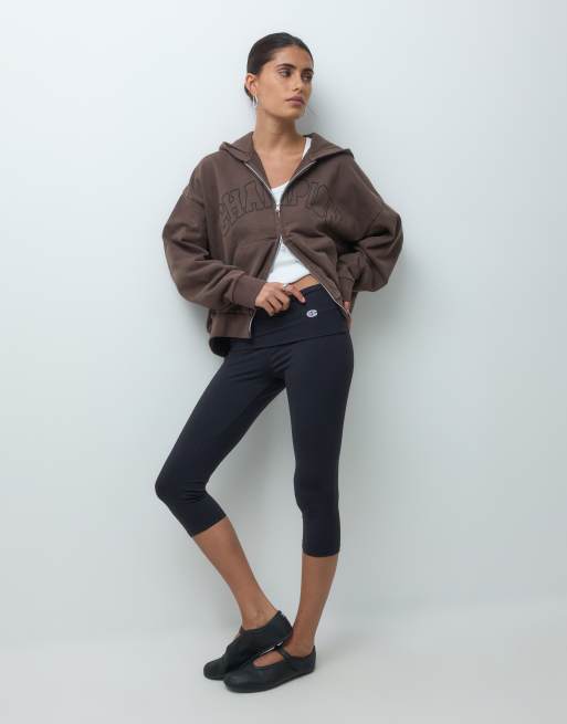 Champion Future Memories womens oversized full zip hoodie in brown, 3 of 4