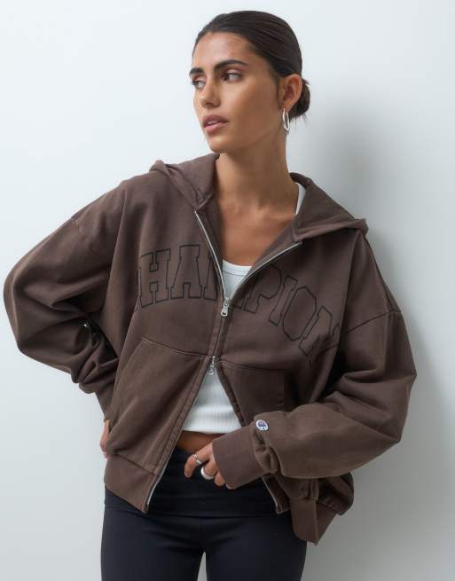 Champion Future Memories womens oversized full zip hoodie in grey - GREY, 2 of 4