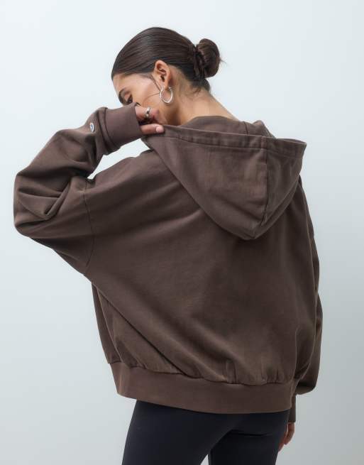Champion Future Memories womens oversized full zip hoodie in grey - GREY, 4 of 4