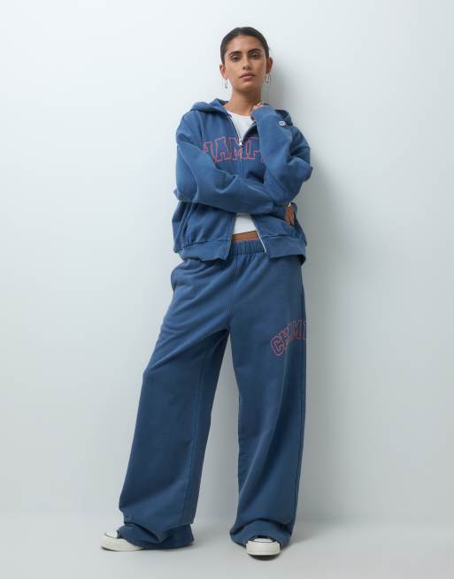 Champion Future Memories oversized full zip hoodie and open hem trackies in blue, 3 of 3