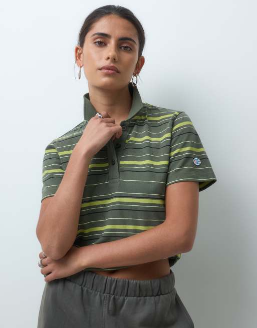 Champion Future Memories womens striped polo shirt in green, 2 of 4