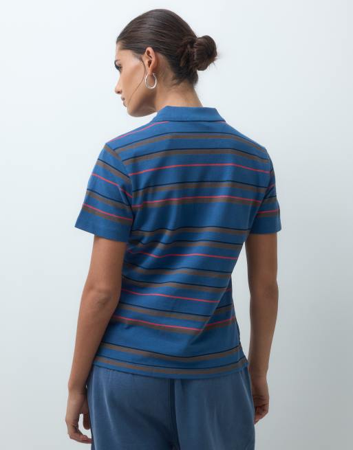 Champion Future Memories womens striped polo shirt in navy, 3 of 4